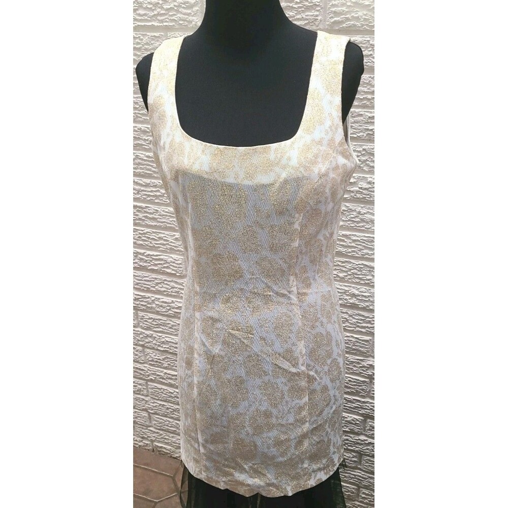 C'est Bon 90s Gold Dress Vintage 1990s USA Made Size Large But Runs Medl